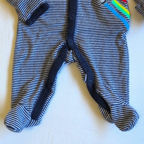 carter's newborn baby striped cotton rocket snap footie sleeper pajamas w mitts - Picture 3 of 7